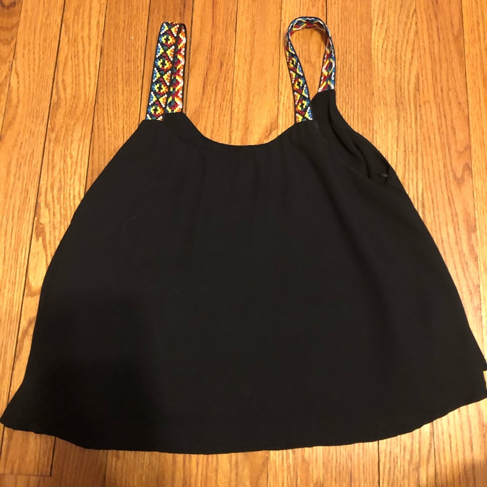 Black flowy tank with colorful straps